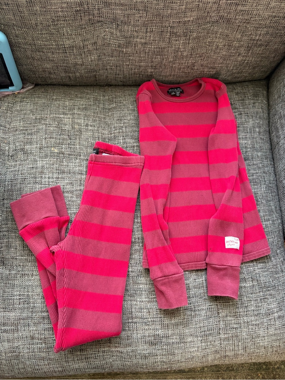 Girls' Striped Thermal Pajama Set in Red and Pink